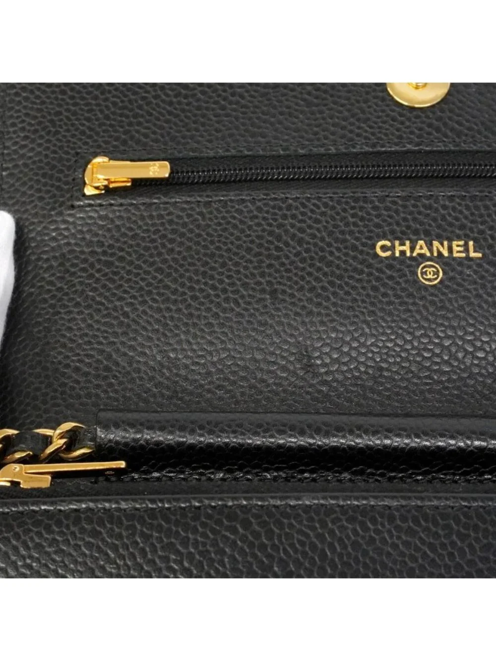 Chanel Wallet on Chain Quilted Caviar Leather Black Gold Shoulder Bag